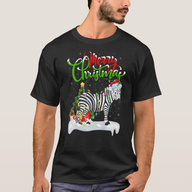 Zebra Julafton Dekorations juljul Santa Zebra jul T Shirt (Framsida)