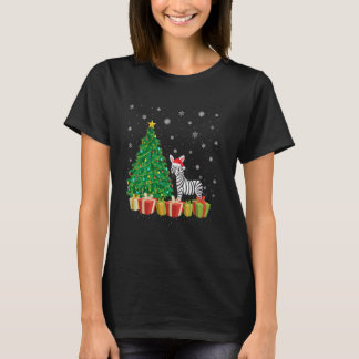 Zebra Julafton Träd Lighting Santa Hat Zebra jul T Shirt