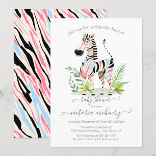 Zebra Jungle Gender Reveal Baby Shower Inbjudningar