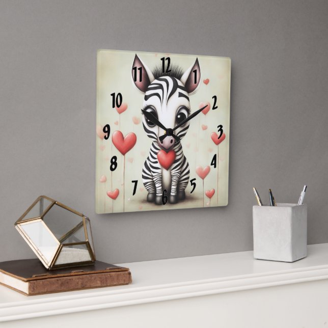 Zebra Kärlek 1 Fyrkantig Klocka (Kontor)
