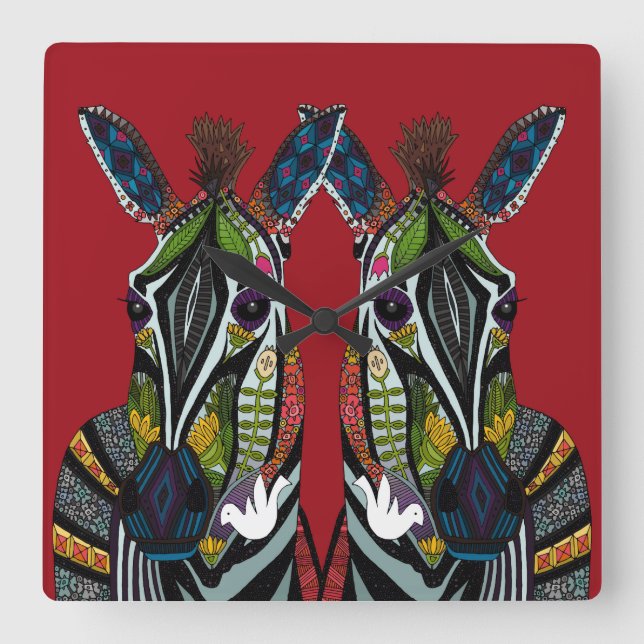 zebra kärlek röd fyrkantig klocka (Framsida)