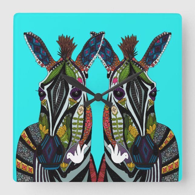 zebra kärlek turkos fyrkantig klocka (Framsida)