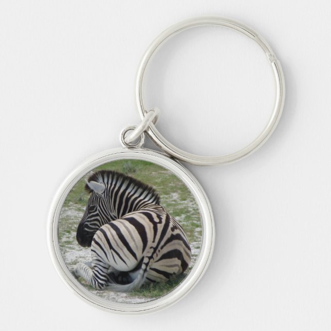 Zebra Keychain Rund Silverfärgad Nyckelring (Framsidan)