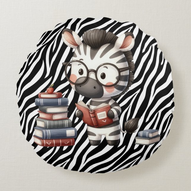 Zebra Läsböcker. Rund Kudde (Framsidan)