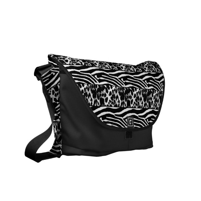 Zebra Leopard Black White Messenger bag (Vänstra Framsidan)