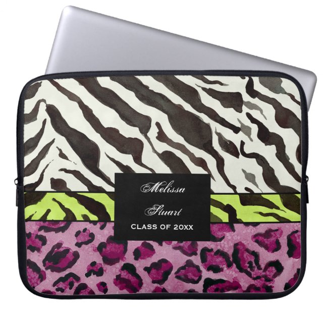 Zebra Leopard Print, Personlig Computer Sleeve (Framsidan)