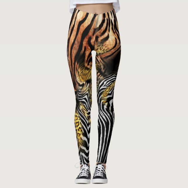 Zebra Leopard Skin Mixed Mönster Leggings (Framsida)