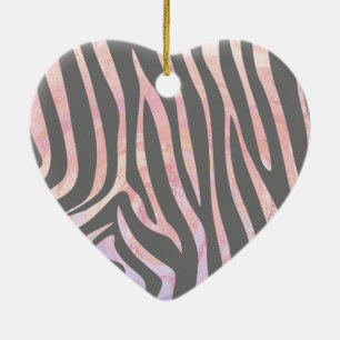 Zebra Light Grått and Rosa Print Julgransprydnad Keramik
