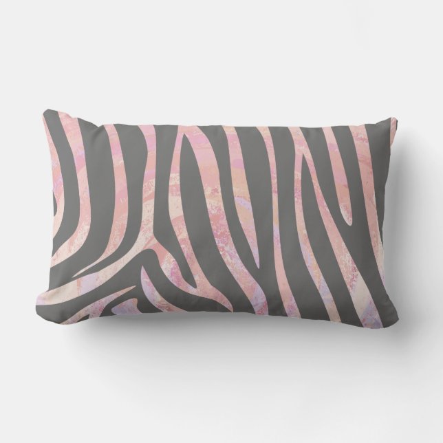 Zebra Light Grått and Rosa Print Lumbarkudde (Framsida)