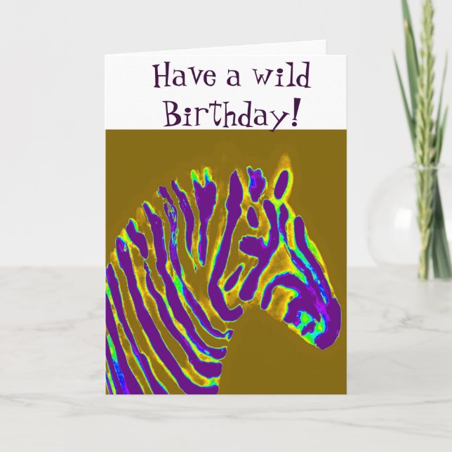 Zebra Lila Guld Birthday Kort (Framsida)