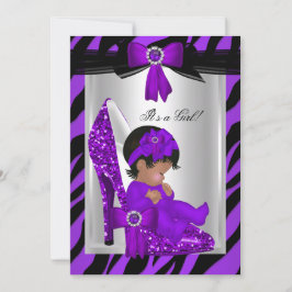 Zebra Lila Högklackar Baby Shower Ethnic Girl Inbjudningar