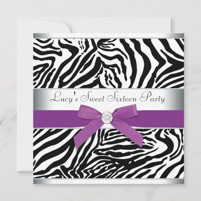 Zebra Lila Slöja Lila Zebra Sweet 16 Födelsedag Inbjudningar (Framsida)