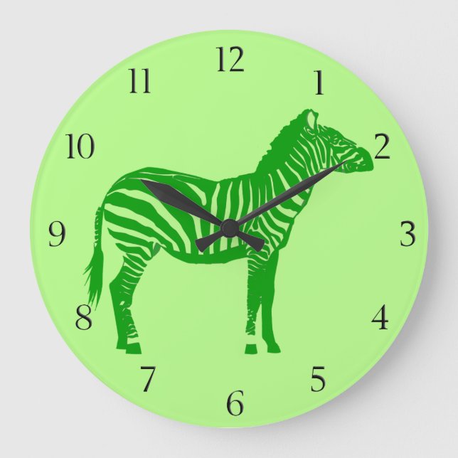 Zebra - Lime Green-skuggor Stor Klocka (Framsida)