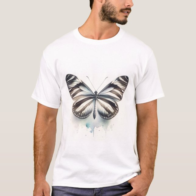 Zebra Longwing Butterfly AREF281 - Watercolor T Shirt (Framsida)