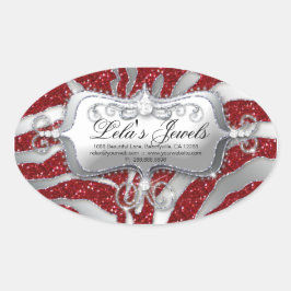 Zebra Luxury Jewelry Sticker Red Gnistra Silver Ovalt Klistermärke