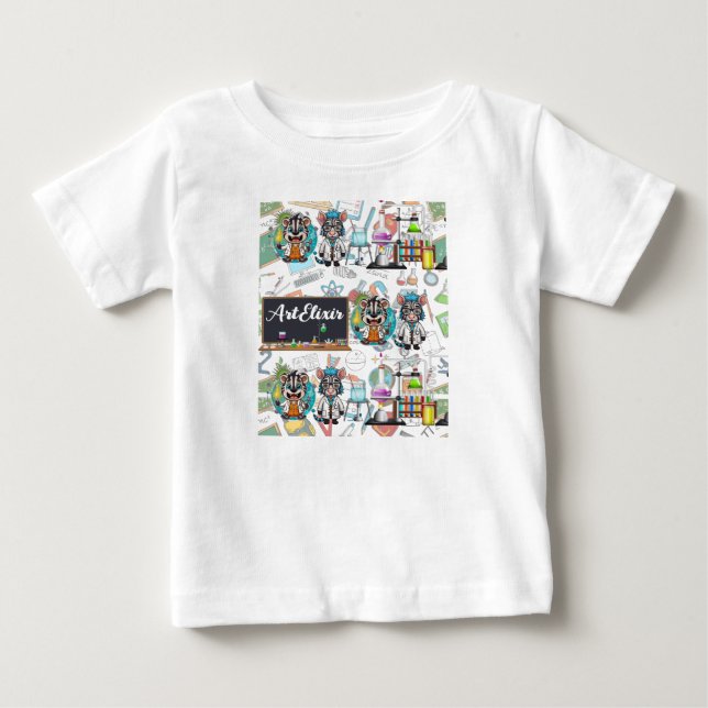Zebra Mad Scientist Print T Shirt (Framsida)
