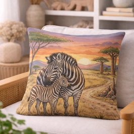 Zebra Mamma Och Unge Safari Djur Kudde