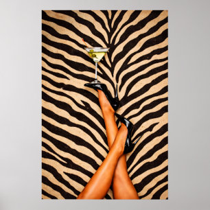 Zebra Martini Affisch, Glam Fashion Väggkonst, Chi Poster