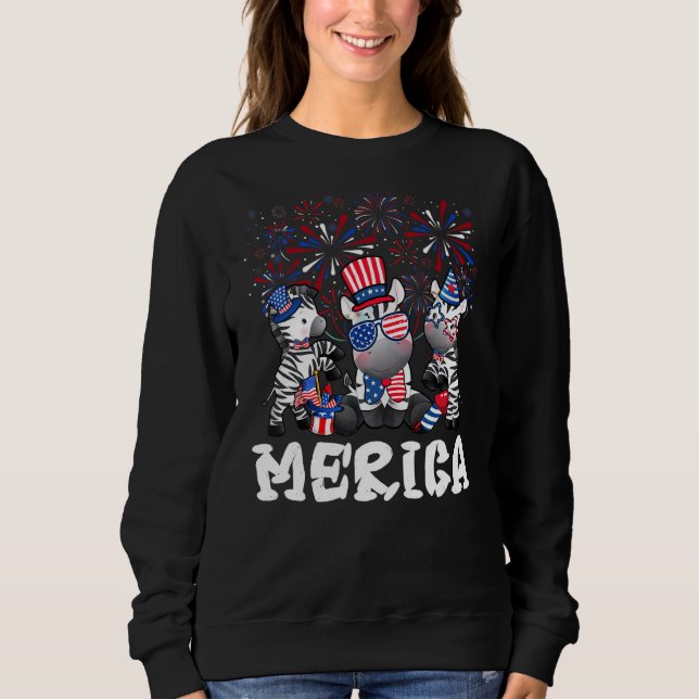 Zebra med Fireworks-solglasögon, Merica 4:e av T Shirt (Framsida)