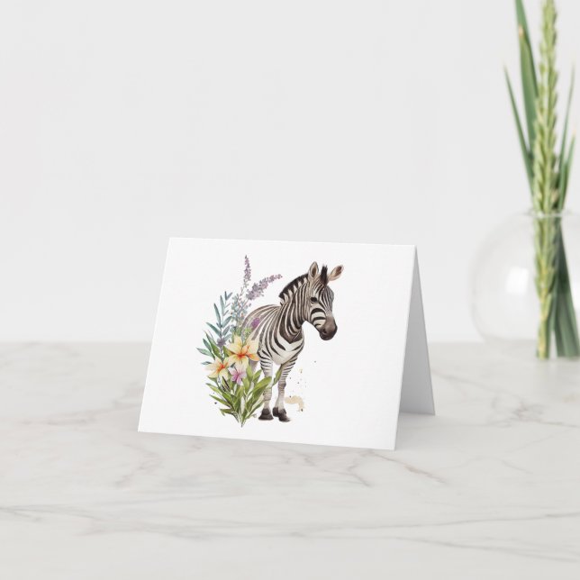 Zebra med Flowers BLANK Kort (Framsida)
