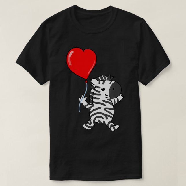 Zebra med Heart Balloon Valentines day Zebra T Shirt (Design framsida)