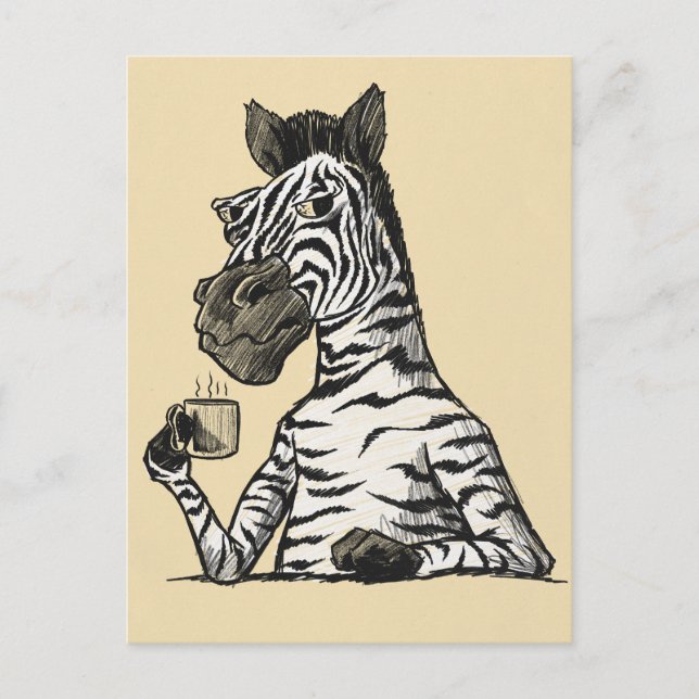 Zebra med kaffevykort vykort (Framsida)