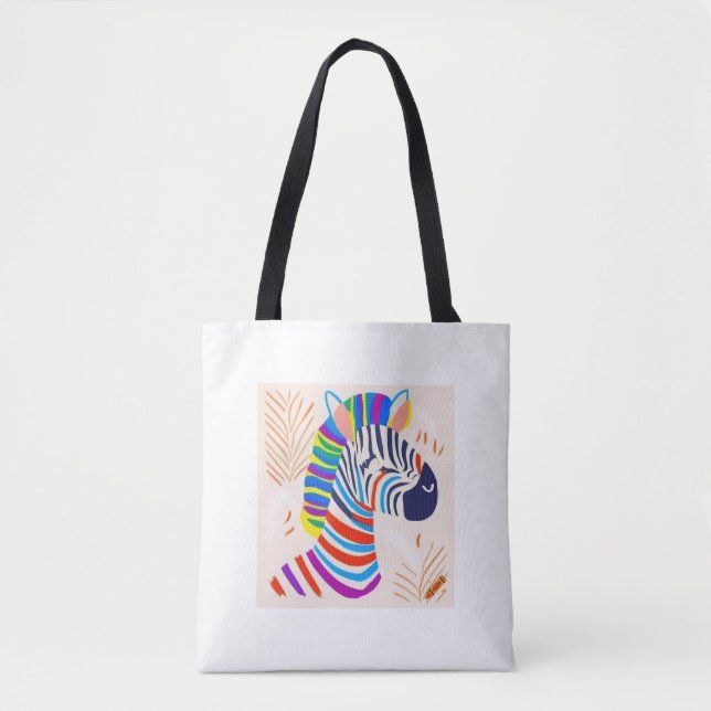 "Zebra med Rainbow Rand Design Bag - Bold & Co Tygkasse (Framsida)