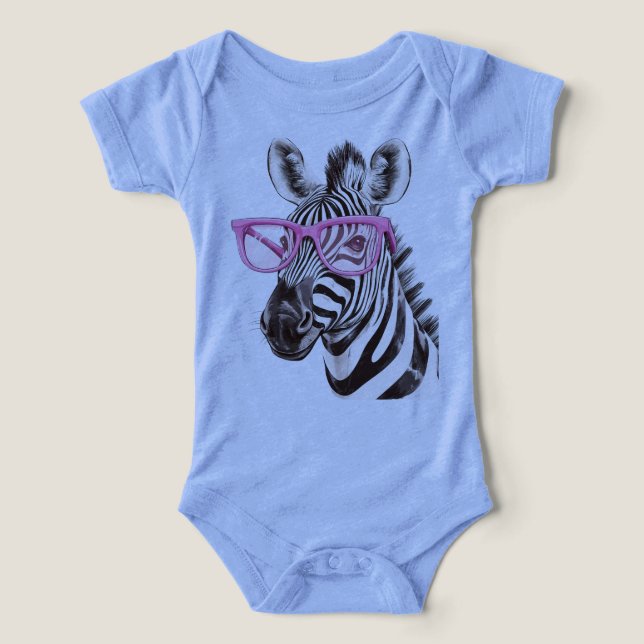 Zebra med Rosa glasögon (blått) T Shirt (Design Framsida)
