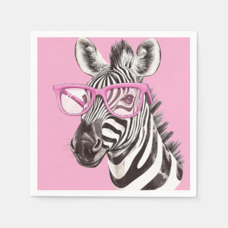 Zebra med Rosa glasögon - Ljus rosa bakgrund Pappersservett