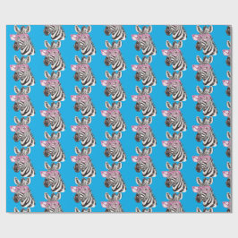 Zebra med Rosa Glass Blue Bg Presentpapper