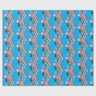Zebra med Rosa Glass Blue Bg Presentpapper