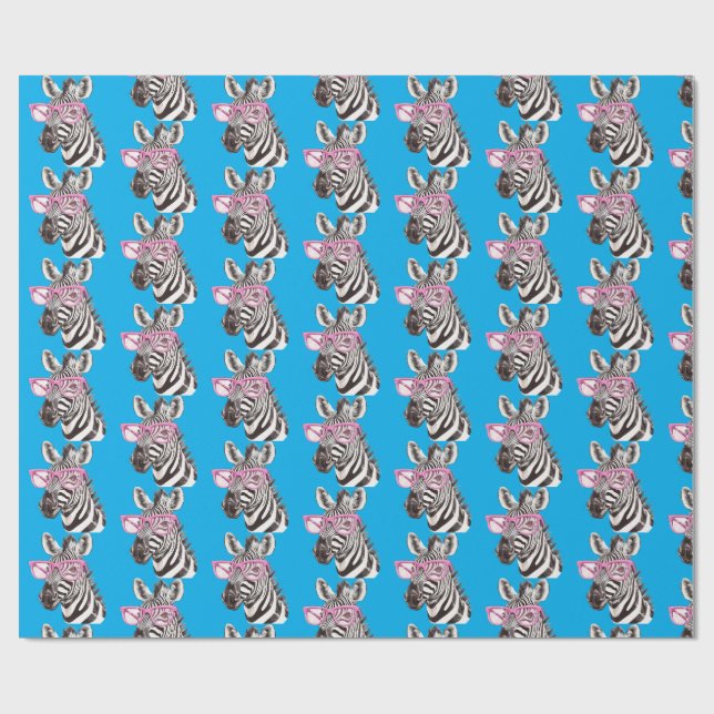 Zebra med Rosa Glass Blue Bg Presentpapper (Platt)