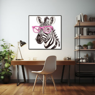 Zebra med Rosa Glass Poster
