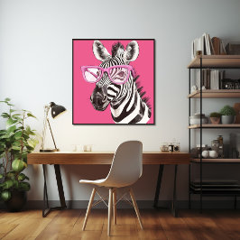Zebra med Rosa Glass Poster
