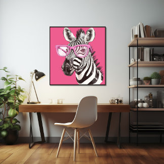 Zebra med Rosa Glass Poster