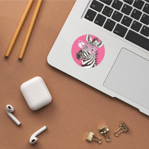 Zebra med Rosa Glasses Sticker Runt Klistermärke