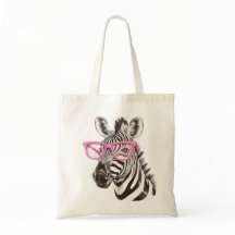 Zebra med Rosa Glasses Tote Bag