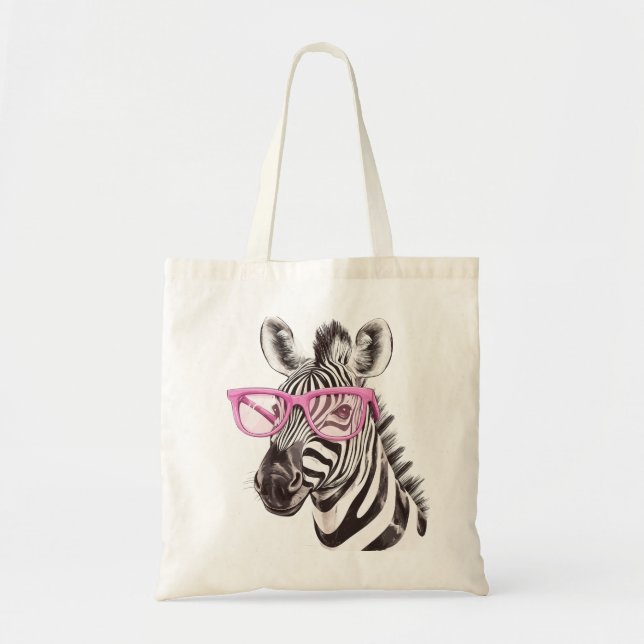 Zebra med Rosa Glasses Tote Bag Tygkasse (Framsidan)