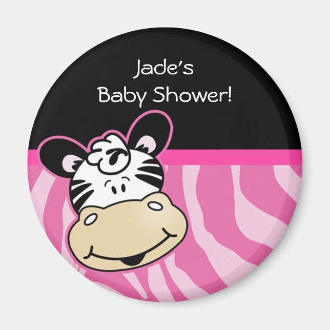 Zebra med Rosa Zebra ränder Baby Shower Favor Magnet (Framsidan)
