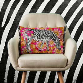 Zebra med Vintage Mod Flowers Pillow Lumbarkudde