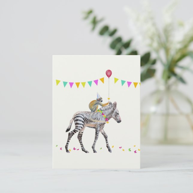 Zebra Monkey balloon party Antwoordkaart OSA Kort (Stående Fram)