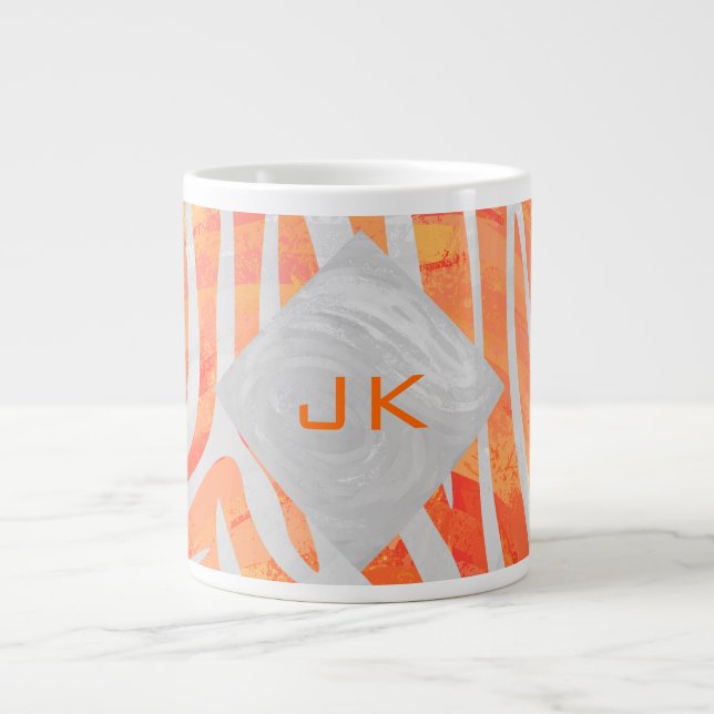 Zebra Monogram Orange och White Jumbo Mugg (Framsidan)
