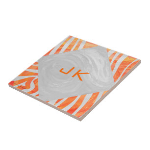 Zebra Monogram Orange och White Kakelplatta