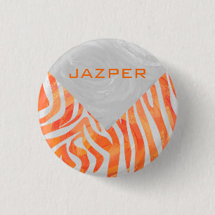 Zebra Monogram Orange och White Knapp
