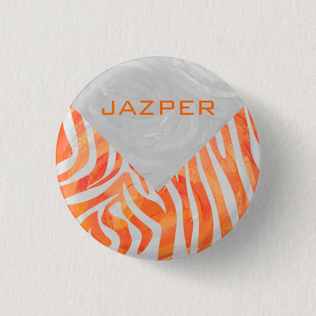 Zebra Monogram Orange och White Knapp (Framsida)