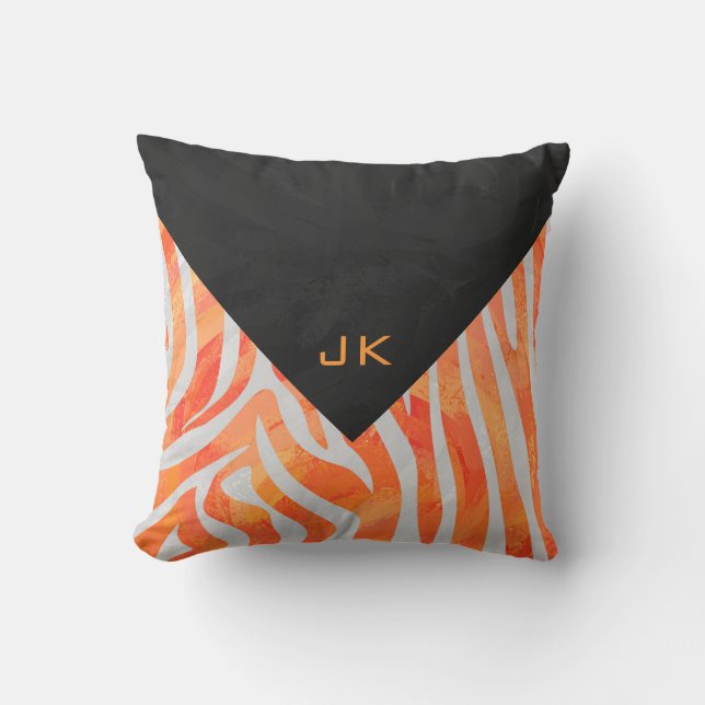 Zebra Monogram Orange och White Kudde (Framsida)