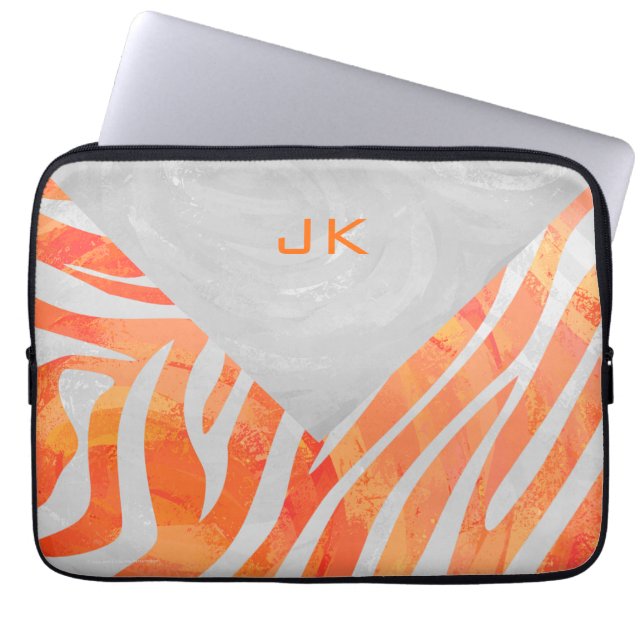 Zebra Monogram Orange och White Laptop Sleeve (Framsidan)