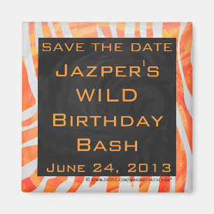 Zebra Monogram Orange och White Magnet