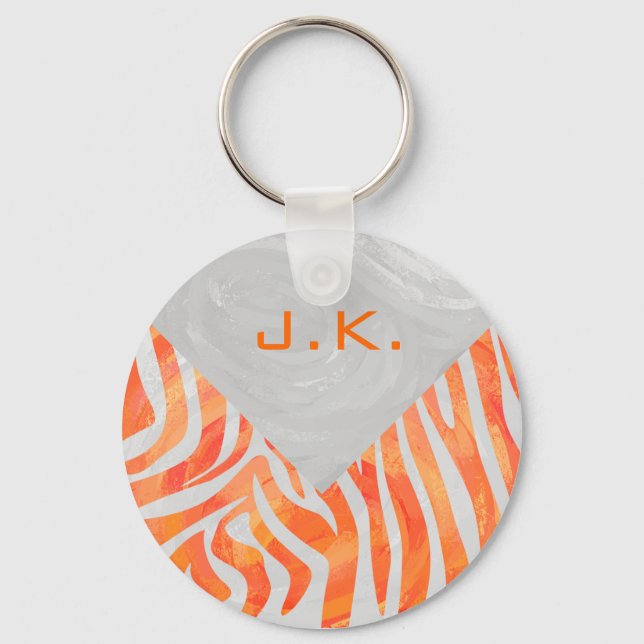 Zebra Monogram Orange och White Nyckelring (Framsida)