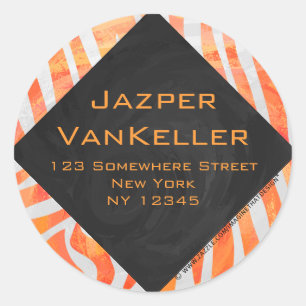 Zebra Monogram Orange och White Runt Klistermärke